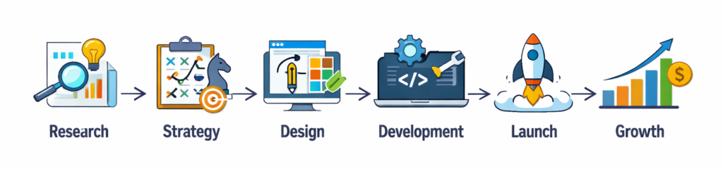 Six step process flow infographic e1778316902921